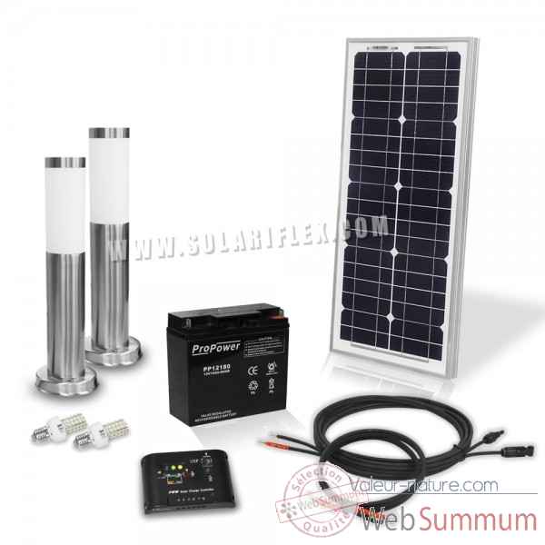 Kit solaire 20w + 2 bornes et 2 ampoules 4w Solariflex -WUN-013
